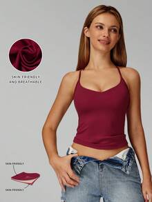 Áo tank top nữ MFVIM Naked Feeling Yoga Crisscross Back Racerback, chất liệu nhanh khô, thích hợp cho chạy bộ ngoài trời, đạp xe, yoga, pilates và tập gym. - Màu Đỏ Sâu - Xem 5