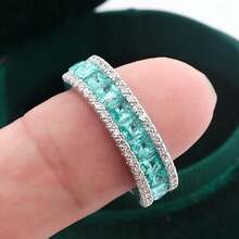 Nhẫn đôi hình tròn và vuông thời trang, giả đá Paraiba màu xanh lam, quà tặng trang sức cho ngày Valentine. - Trắng và xanh - Xem 7