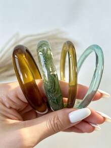 4pcs Elegant Retro Acrylic Round Bangle Bracelets For Women, Fashionable Simple Design, Suitable For Casual Wear And Parties - Multicolor H - View 6