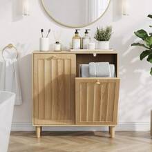 Slanted Laundry Basket With Removable Inner Basket, Bathroom Linen Cabinet, Concealed Laundry Basket, Freestanding Household Shelf, Oak Wood Color - 橡木 - 查看 7