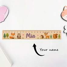1 pieza Regla de madera personalizable con nombre, regla de madera personalizada con estampado de dibujos animados lindos y estampado vibrante, regalo de vuelta a la escuela, regla personalizada, herramienta estudiantil para aprendizaje y aula, regla de madera con marcas claras, regalo ideal de vuelta a la escuela e instrumento matemático - A - Ver 5