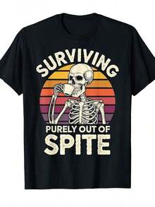 Vintage Men's Skeleton Coffee T-Shirt, Soft Cotton, Offset Graphic For Daily Wear And Summer. - 白色 - 查看 8