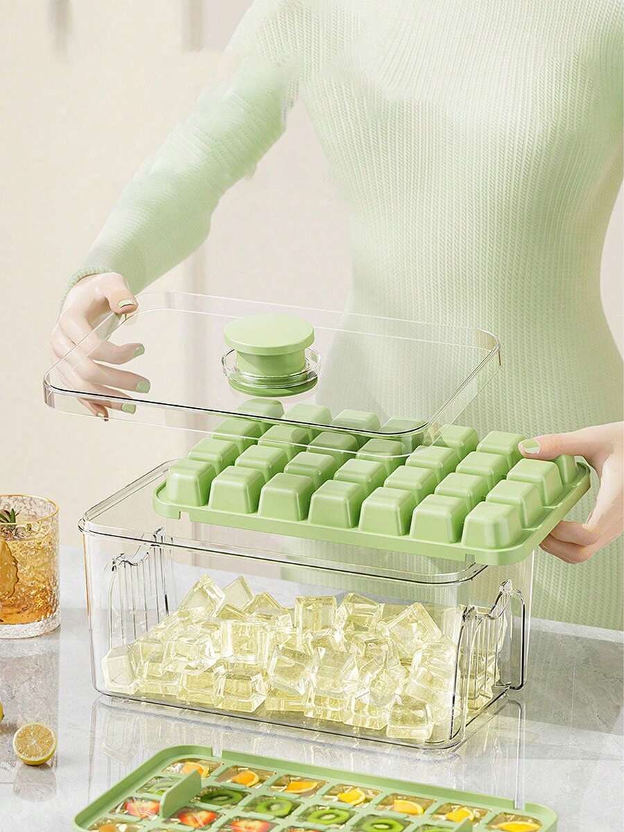 Tactile Ice Cube Tray, Easy Release Ice Cube Mold Tray, Silicone Ice Cube Making Tray With Lid, Home DIY Ice Cube Mold, Plastic Ice Tray Kitchen Essential Accessory, Manual DIY Ice Cube - Milky White - View 1