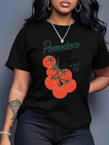 Cuello Redondo Talla Grande - Camiseta Oversize para Mujer - Top Casual de Cuello Redondo de Corte Holgado, Top Ligero para Uso Diario, Ropa de Primavera/Verano, Camiseta de Corte Holgado, Camiseta con Estampado Divertido, Tela Transpirable, Top de Manga Corta, Blusas para Mujer Casual para Entusiastas de la Moda - Negro - Ver 7