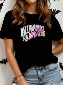 Vibrant Colors With Bright Lettering Evoke Positive Energy And Youth, While A Space Helmet Symbolizes Adventure And Curiosity. This Modern, Comfortable, Casual Women's T-Shirt Is Perfect For Everyday Wear. - 黑色 - 查看 1