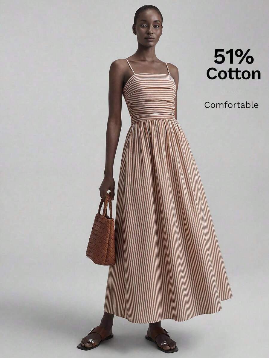 Ontre Women's Slim Fit Dress With Minimalist Black And White Floral Print, Soft And Comfortable Fabric, Thin Straps, Flared Skirt, Side Pockets, Backless Design, Bohemian Chic Style, Suitable For Beach, Music Festivals, Casual Wear, Elegant, Luxury, Cruises, Office, Commuting, All Seasons - 彩色 - 查看 1