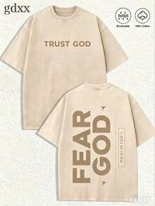 Jesus Graphic Print T-Shirt 'God Has A Plan', Double-Sided Print, Washed T-Shirt, Party Favors, Y2K Graphic Tees For Men, Vintage Washed Urban Style T-Shirts, 230G Cotton T-Shirts, 100% Pure Cotton, Unisex Graphic Tees For Halloween And Back To School, New Casual T-Shirts For Men And Women (Retro Style, Heavyweight, Unisex) - 杏子 3 - 查看 7