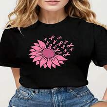 Camiseta de Girasol Rosa - Camiseta de Cuello Redondo Suave para Mujer S-XXXL - Negro - Ver 1