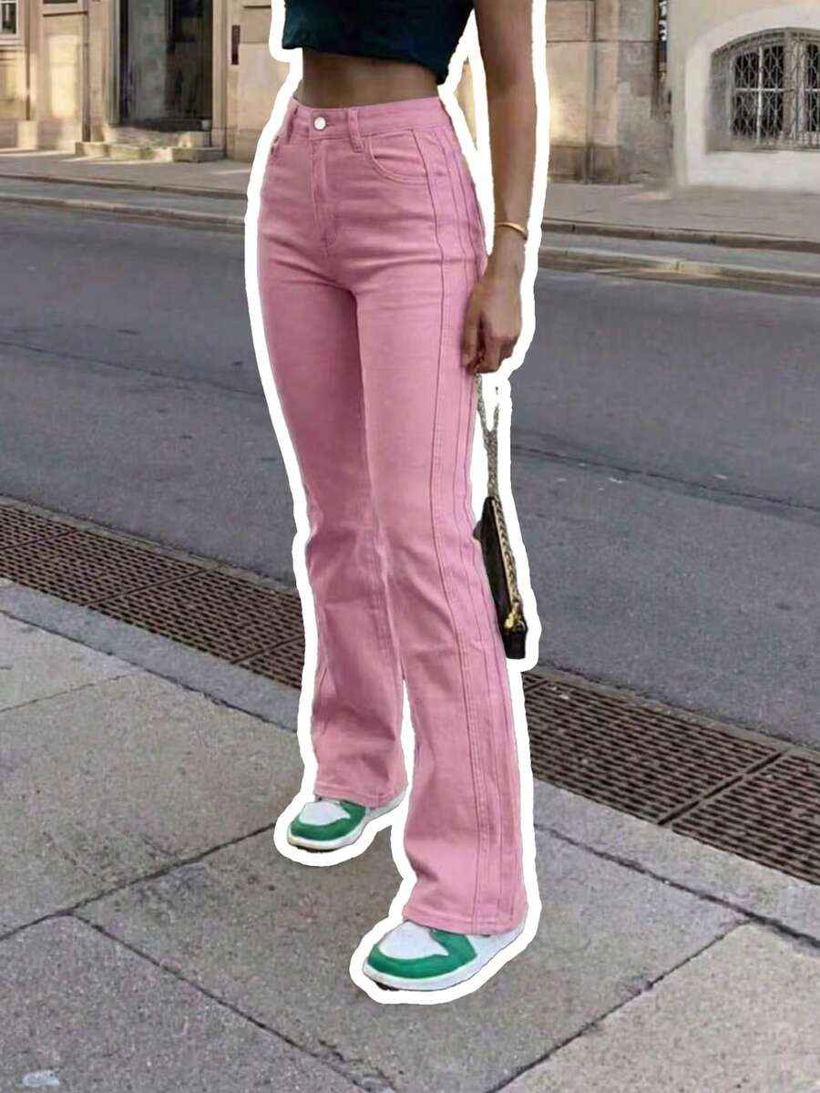 Women's Y2K Flared Jeans With Pockets Casual Spring Pink - Pink - View 1