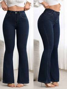 Jeans de pierna acampanada de corte slim casual para ir al trabajo - Niebla azul - Ver 8