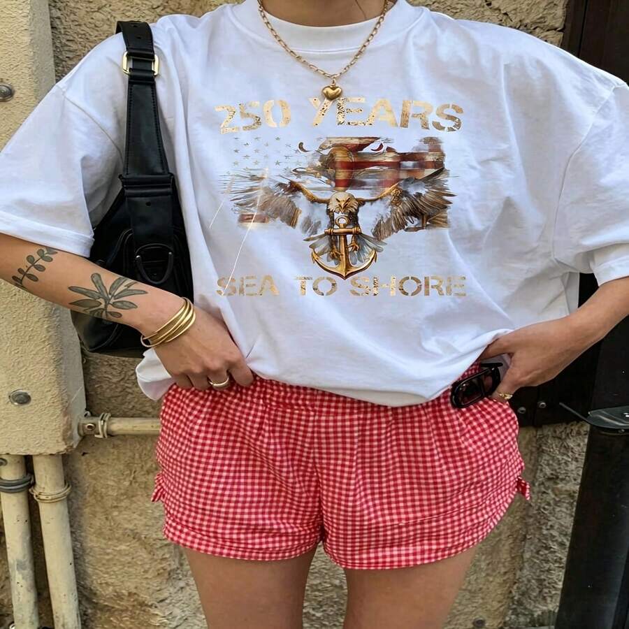 Heartfelt Daily Casual Graphic T-Shirt 100% Cotton Oversized Soft Breathable Casual Crewneck Short Sleeve Top Vintage Aesthetic Red Checkered Shorts Street Style Fashion Lovers Casual Wearers Daily Outfit Enthusiasts Gift Givers