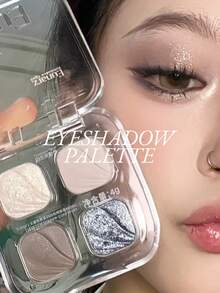 Eunarz 4色眼影盤 1入 霧面與閃耀長效口袋眼影彩妝盤 美容臉部彩繪化妝品 女士女孩適用 春夏 Y2K 時尚風格 - #EQ02 Lilac Nocturne - 查看 8