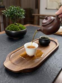 椭圆形把手木质托盘，可盛放坚果和咖啡，带杯托，家居装饰板，精美礼品托盘，适用于客厅、厨房、餐厅、茶室等家居场所，采用优质木材制成，是理想的父亲节礼物。 - 棕色 - 查看 7