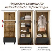 Wardrobe - 1 Piece, 1 Drawer, One Compartment With Adjustable Shelves, With Clothes Rail - Natural - View 6