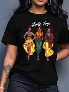 Camiseta de Verano de Talla Grande para Mujer, de Manga Corta, Corte Holgado y Moderno - Negro - Ver 3