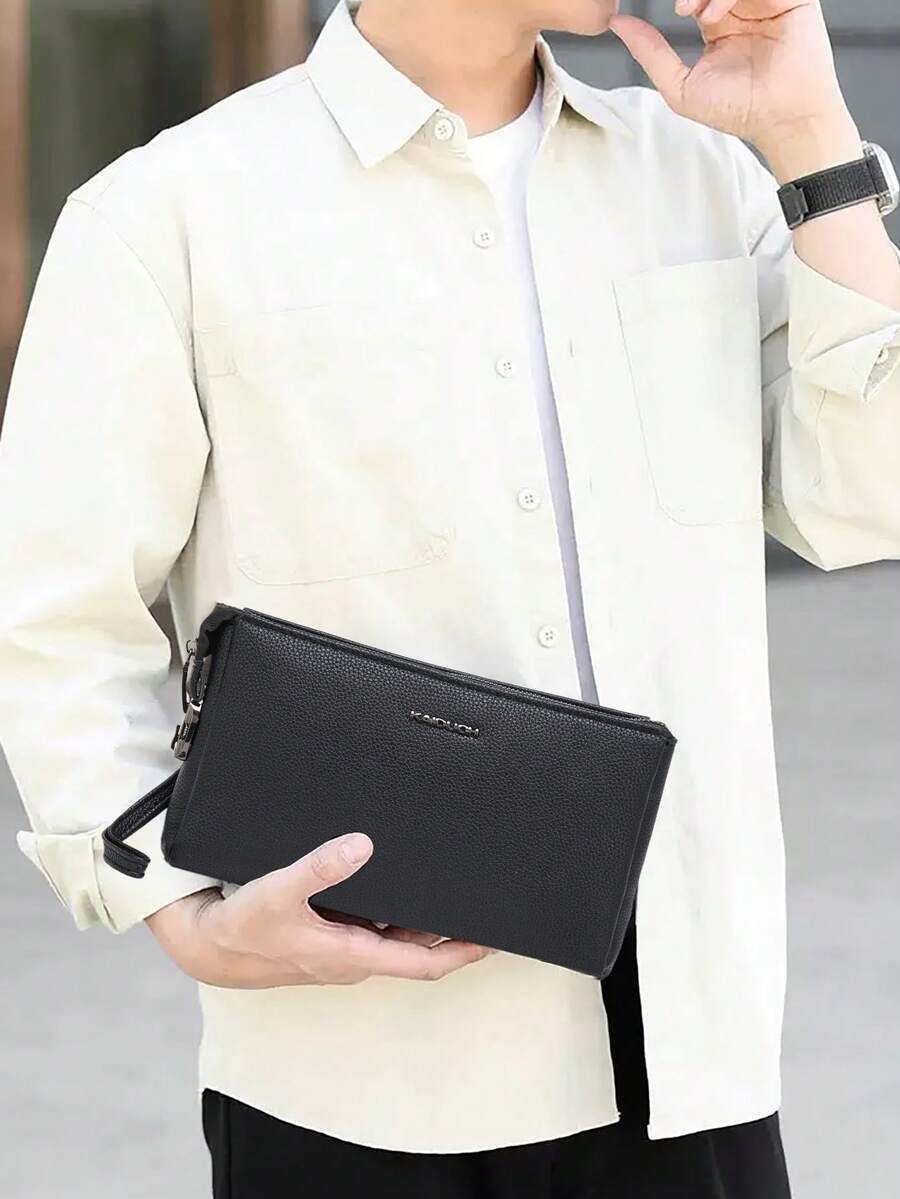 HOVI'S 男士PU皮革手拿包,带密码锁和腕带 - 轻便拉链钱包,可装手机、卡片、现金、移动电源、钥匙 - 黑色 - 查看 1