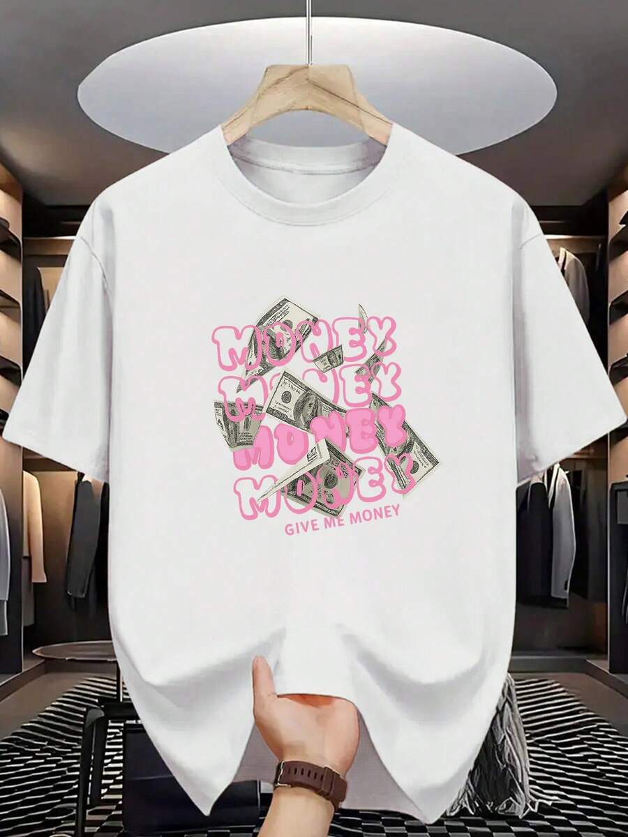 Men's 100% Cotton T-Shirt - Short Sleeve, Crew Neck, Digital Print, Comfortable For All Seasons, Machine Washable, Ideal For Everyday Wear, Crew Neck, Circular Design, Casual Summer T-Shirt Muscle Freaks Money Style Dollars Finance[COD] - 白色 - 查看 1
