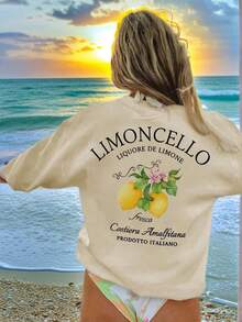 Women's Casual Crew Neck Sweatshirt With Fun Print, Autumn/Winter, Modern And Versatile: Ladies' Sweater Designed For Maximum Comfort, Suitable For Layering Or Wearing Alone To Create A Stylish Look - Unisex Vintage Urban Style, Loose Fit Cotton Short Sleeve Crew Neck Blouse For Women. Blouses.Casual Blouses For Ladies. - 杏色 - 查看 4