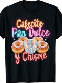 Camiseta Cultural Mexicana - Cuello Redondo con Diseño de Concha, Café y Pan Dulce - Ropa Casual Adecuada para Uso Diario, Lavable a Máquina, Ropa Mexicana - Camiseta de Algodón para Familia Coordinada - Negro 2 - Ver 9