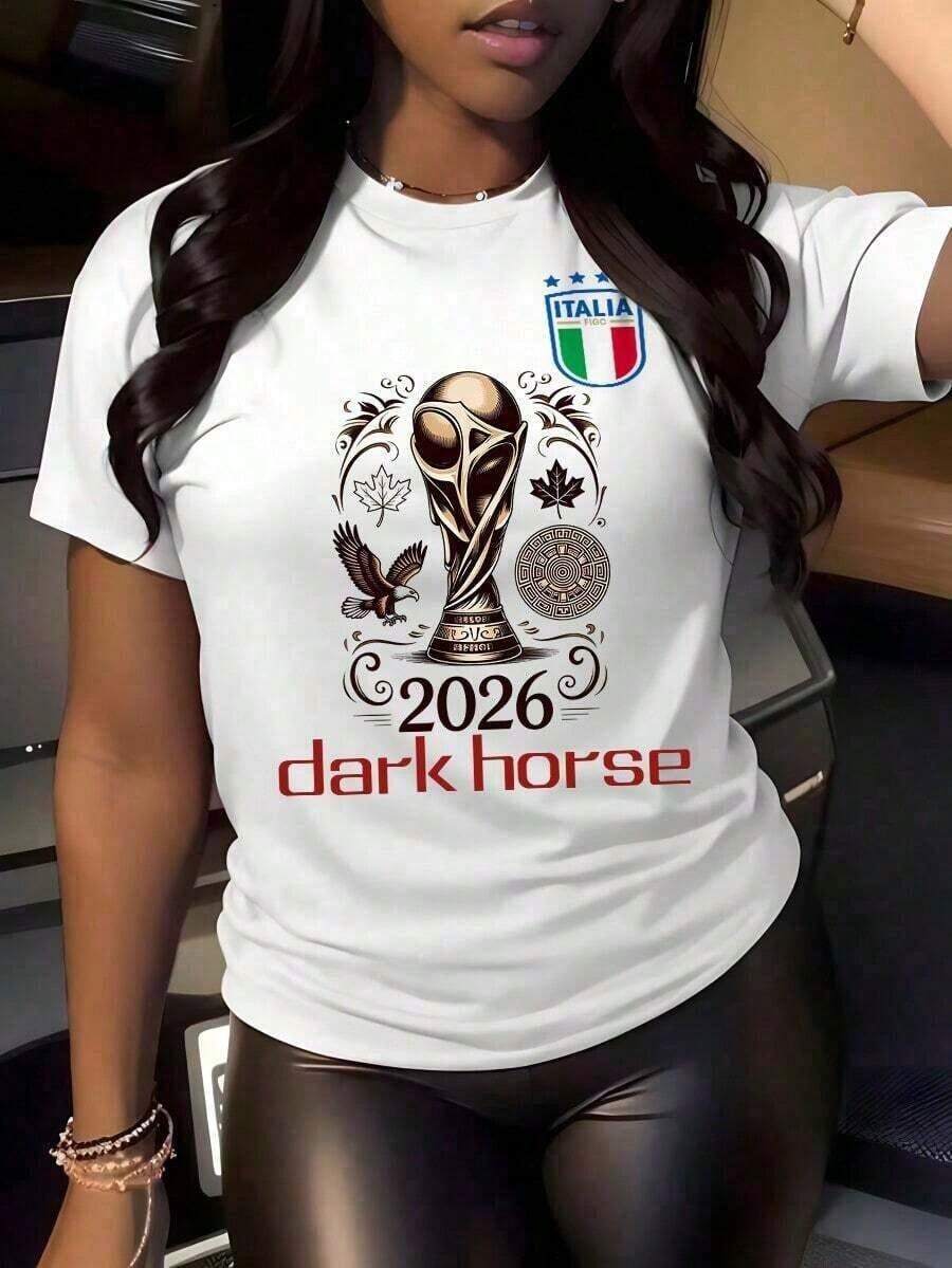 1 camiseta temática de la selección italiana para la Copa Mundial  2026, talla grande - 100% algodón, transpirable y cómoda, 180g, resistente a la decoloración, esencial para animar a tu equipo favorito. Ropa de playa de 180g para mujer, tops de verano. - Blanco - Ver 1