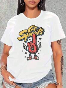 Go Sports Women's T-Shirt With Cartoon Cuff Design, Unisex Casual Summer T-Shirt For Men And Women, Streetwear Graphic T-Shirt With Fun Design, Perfect For Daily Wear And Sporting Events - 白色 - 查看 7