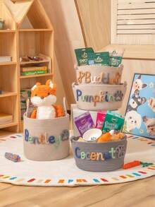 Cesta de Pascua Tejida Personalizada con Nombre, Cubo de Cuerda de Algodón, Bolsa Organizadora de Almacenamiento de Juguetes para Bebé, Regalo para Niños - Multicolor - Ver 2