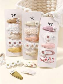 10pcs/2sets Cute Flower & Bow Hair Clips, Side Clip Hair Accessories Suitable For Little Girls - Multicolor - View 4