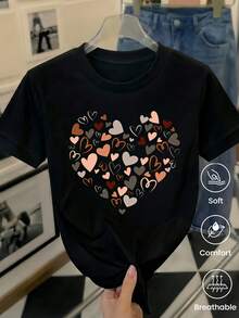 180 g Hecho en México, Moda Primavera/Verano 2026 Camiseta de manga corta, Estampado de dibujos animados, Estilo para parejas, Ropa interior/exterior, Cuello redondo informal para la oficina, Top unisex de una pieza - Negro - Ver 2