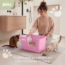 ESQUIMAL Cat Litter Box With Scoop, High Walls (Gray, Large) - 粉紅色的 - 查看 5