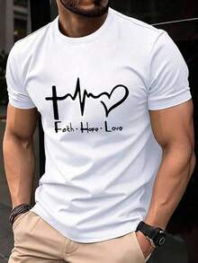 Camiseta de manga corta con cuello redondo y estampado de letras para hombre Fenqiro, camisetas cristianas de verano para hombre - Blanco - Ver 1