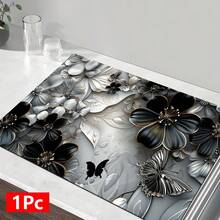 1 pieza Alfombrilla absorbente con estampado floral de metal plateado para secar platos, alfombrilla absorbente para encimera de máquina de café concentrada, alfombrilla absorbente para fregadero, alfombrilla absorbente suave para grifo, alfombrilla absorbente para taza de fregadero, accesorios de cocina y baño - Multicolor - Ver 16