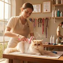 1 chiếc bàn chải chải lông thú cưng, dụng cụ loại bỏ lông rụng cho chó và mèo, loại bỏ lông tơ rụng chỉ bằng một cú nhấp chuột, dụng cụ chăm sóc thú cưng. - Hồng - Xem 3