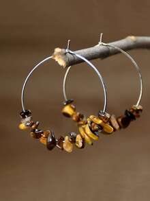 Pendientes de aro con piedras de colores asimétricos, pendientes de círculo grande exagerados, joyería de estilo de vacaciones de alta gama al por mayor - pendientes - Ver 17