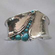 Fashionable Wide Band Synthetic Turquoise Ring, Suitable For Women, Vintage Minimalist Design, Bohemian Multi-Functional Ring - Silver - View 1