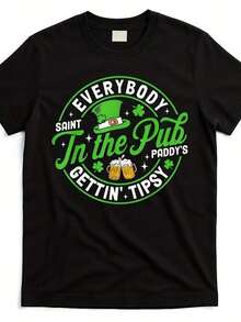 Camiseta de manga corta con cuello redondo y estampado para mujer Fiesta de Pub de San Patricio Sombrero Verde Cerveza S-3XL moda, cómodo y transpirable uni lavable a máquina - Negro - Ver 2