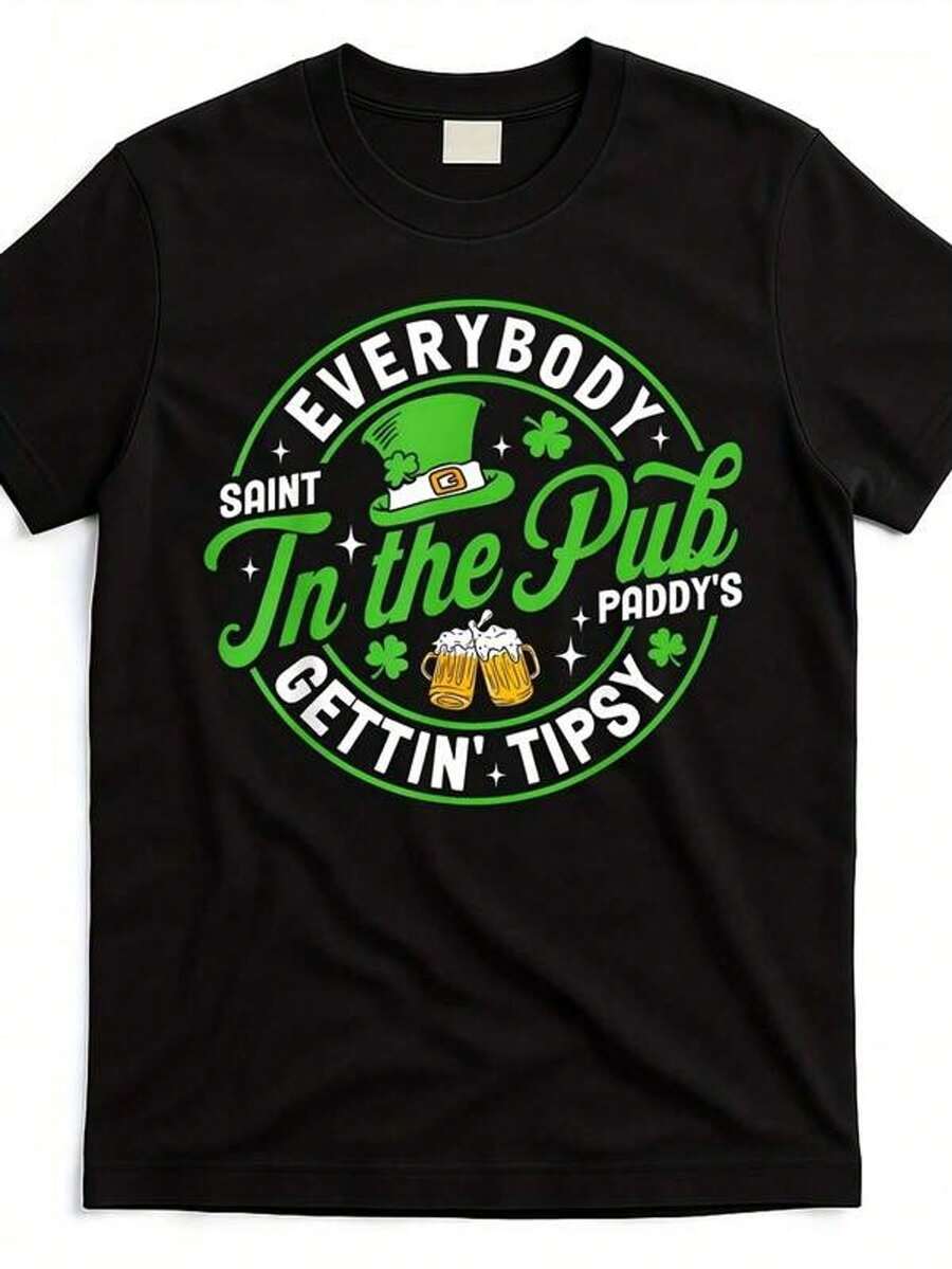 Camiseta de manga corta con cuello redondo y estampado para mujer Fiesta de Pub de San Patricio Sombrero Verde Cerveza S-3XL moda, cómodo y transpirable uni lavable a máquina
