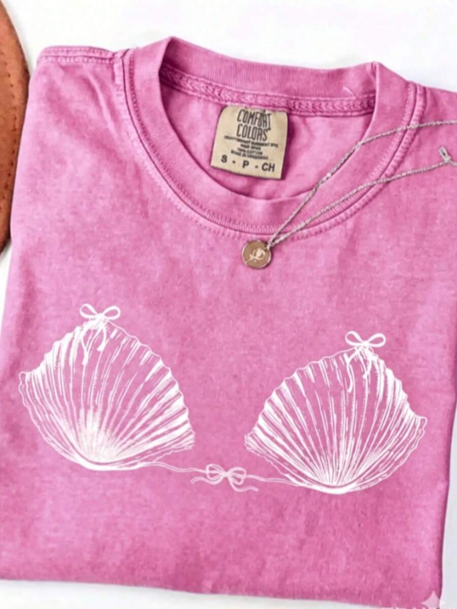 2026THEEARTHHISGLORYPatternRetroWashableHigh QualityCottonDouble-Sided PrintingTShirtMen'sTShirtOld ModelSummerClothingDrop ShoulderSleeveRound NeckTo - 玫紅色 - 查看 1