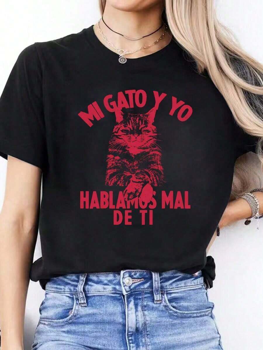 Women's Spanish Alphabet - Print-Shirt - Spanish Language Learning Casual Short Sleeve Round Neck Blouse Spanish Class & Casual Attire Graphic Tee Shirts Western Men Clothes Camisas Para Hombre Graphic Tees Women Clothes Summer Tops Summer Clothes Graphic Tees Casual Blouses For Lady - 黑色 - 查看 1