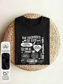 Women's Summer Tops In A Y2K Style, Cute And Fun. Faith-Based. Christian Shirt. Bible T-Shirt. Catholic-Themed, Cartoon Letter Pattern Printed Women's T-Shirts Suitable For Various Occasions, Such As Gifts For Festivals, Birthdays, Music Festivals, Mother's Day, Easter, Graduation, Casual Season. Versatile And Comfortable, For Beach Vacations, Simple And Fashionable, Suitable For Women And Girls For Everyday Wear. 100% Pure Cotton, Women's T-Shirt - 黑色 - 查看 1