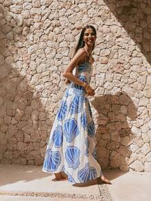 New Loose Linen Dress Beach And Vacation Style - Blue - View 3