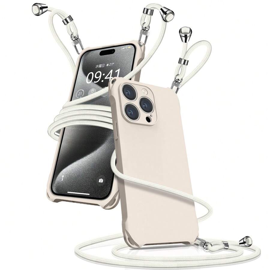 4角ストラップ シリコン スマホケース 指紋防止 耐衝撃 ショルダー ストラップ付き アイフォン 15 Pro/15 Pro Max 対応 - ホワイト - チェックする 1