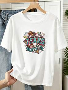 Limited Time Offer, Limited Quantities, Flash ! Women's Casual Shirts, Women's Polyester T-Shirts, Elegant Shirts. Women's T-Shirt With Floral And Bull Head Print: Solid Color, Short Sleeves, Crew Neck, Breathable And Comfortable, Ideal For Various Occasions Such As Casual, Modern, And Western-Style Looks. Machine Washable And Suitable For Spring, Summer, And Fall. - 白色 - 查看 1