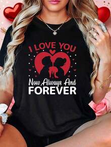 Camiseta de manga corta para mujer, conjuntos de verano para mujer, Día de San Valentín: Te amo, una sincera confesión de este momento, siempre y hasta la eternidad. Camiseta de manga corta con cuello redondo para mujer con texto estampado para primavera y verano, conjuntos de verano para mujer, tops de verano. - Negro - Ver 6