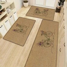 1pc Bicycle Pattern Printed Linen Kitchen Rug, Carpet, Mat, Bathroom Mat, Doormat, 3D Printed Rectangular, Suitable For Living Room, Bedroom, Hallway, Bathroom, Laundry Room - Polyester Carpet, Suitable For Indoor And Outdoor Home Decor - Multicolor - View 5