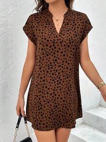 LUNE Vestido túnica casual de manga de murciélago con estampado dálmata - Multicolor - Ver 4