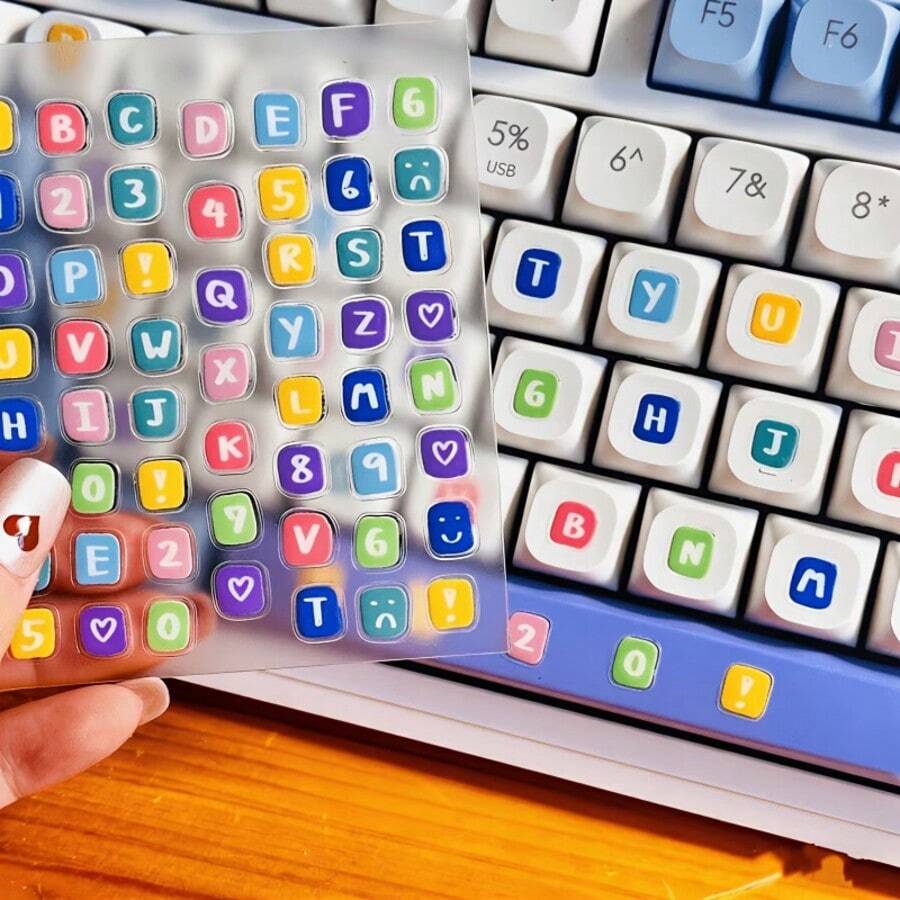 1/2 Sheets A-Z Letter, 1-10 Number Anti-Scratch PVC Keyboard Stickers - Glossy Keycaps, Asymmetrical Layout, Suitable For Laptop, PC, Computer, Daily DIY (No Residue Removal) - A - View 1