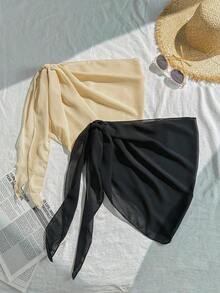 Swim Basics Set de 2 piezas de vestido de cobertura asimétrico de malla de unicolor para vacaciones en la playa - Albaricoque - Ver 8