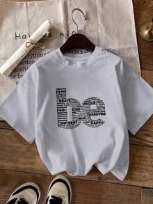 Camiseta Casual de Vacaciones para Mujer, Manga Corta, Única, Confidente, Feliz - Blanco - Ver 9