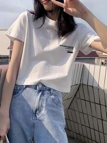 Y2K Women's Short Sleeve T-Shirt - Slim Fit Top With Cartoon Print, Semi-Sheer Round Neck, Medium Stretch Fabric For Spring, Summer, And Autumn, Casual T-Shirts, Summer Fashion, Slim Fit Tee - [白色的] - 查看 2