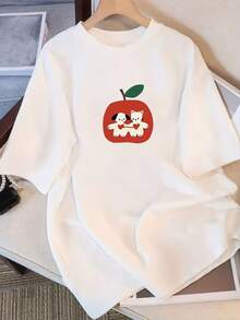 Camiseta de mujer% algodón, camisetas vintage de algodón para mujer, de manga corta, diseño único con estampado, nuevo estilo de verano 2026, corte holgado, manga media, top adelgazante para estudiantes y damas. - Negro - Ver 6